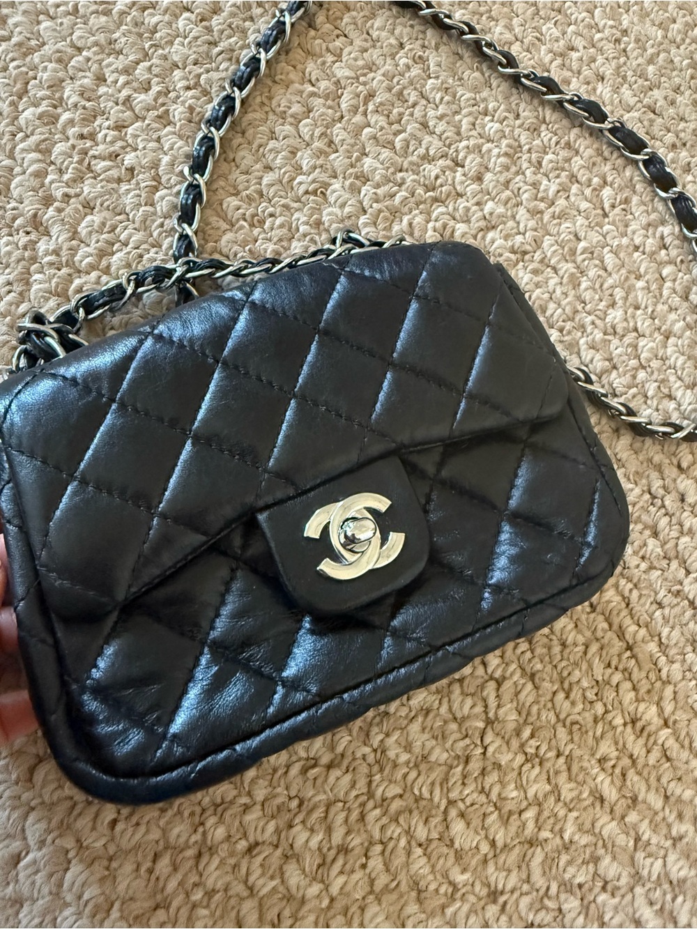 Black Quilted Leather Crossbody with Silver-Tone CC Lock